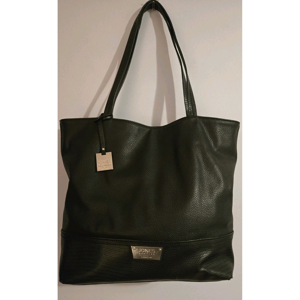 Jones New York Pebbled Faux Leather Large Black Tote Bag Business Structured